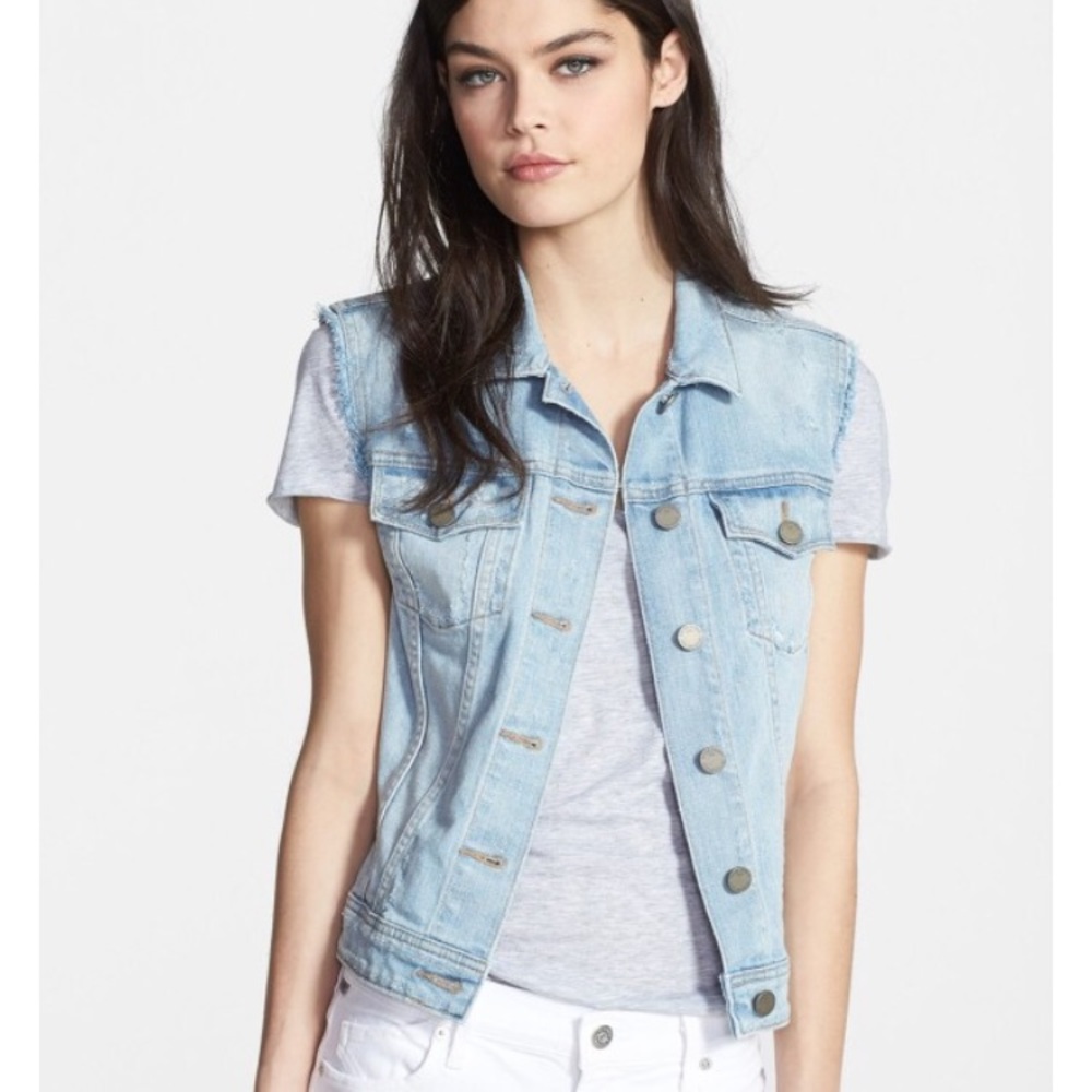 Reagan distressed light blue stretch-denim vest